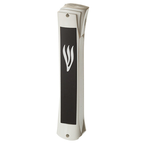 Plastic Mezuzah White 12 Cm With Black Perspex Plaque