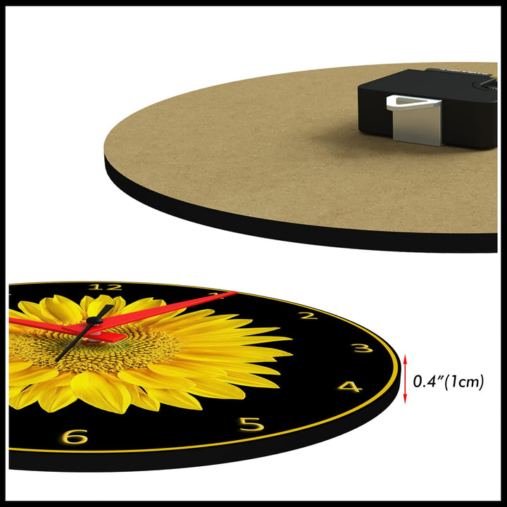 WALL CLOCK , SUNFLOWER, 10” ROUND, ASTRA COLLECTION, SILENT NON TICKING