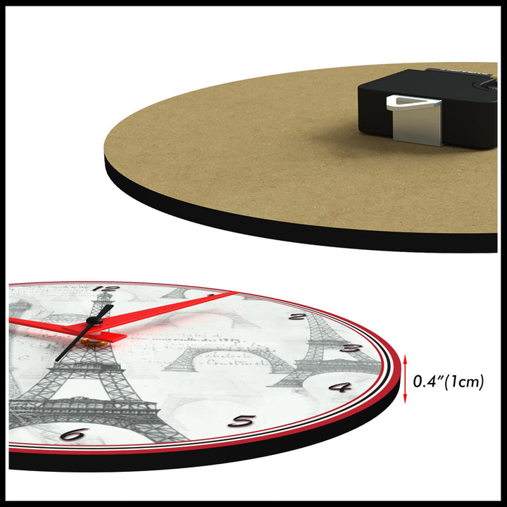 WALL CLOCK , EIFFEL TOWER B&W, 10” ROUND, ASTRA COLLECTION, SILENT NON TICKING