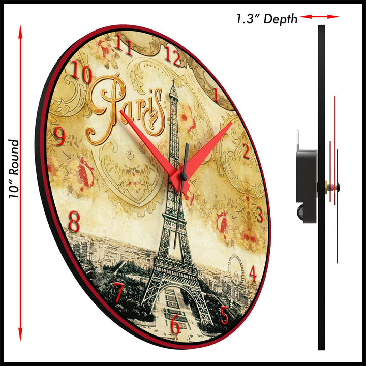 WALL CLOCK , PARIS EIFFEL, 10” ROUND, ASTRA COLLECTION, SILENT NON TICKING