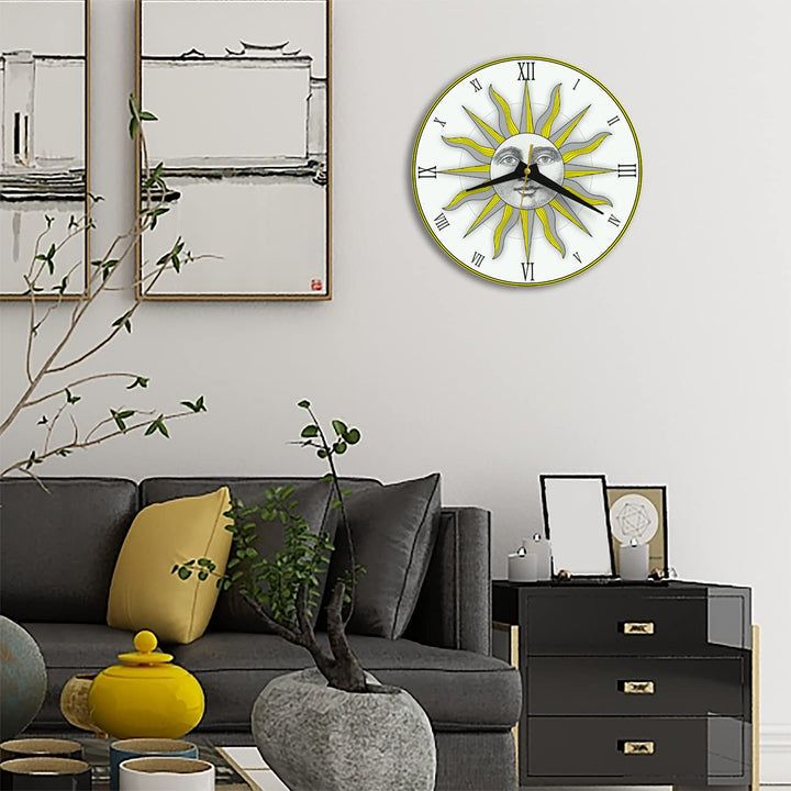 WALL CLOCK , THE SUN, 10” ROUND, ASTRA COLLECTION, SILENT NON TICKING