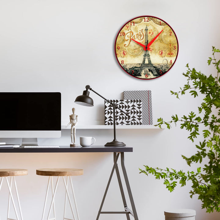 WALL CLOCK , PARIS EIFFEL, 10” ROUND, ASTRA COLLECTION, SILENT NON TICKING