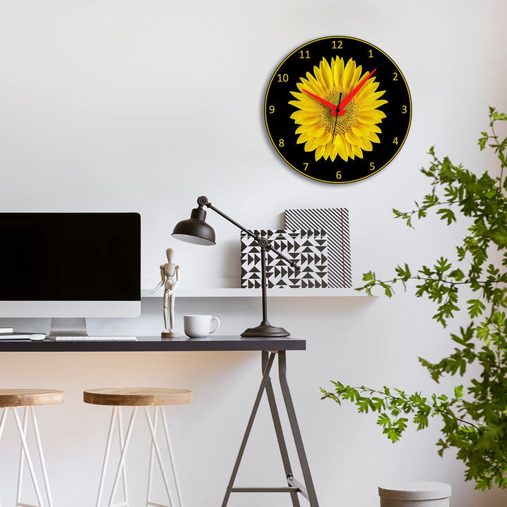 WALL CLOCK , SUNFLOWER, 10” ROUND, ASTRA COLLECTION, SILENT NON TICKING