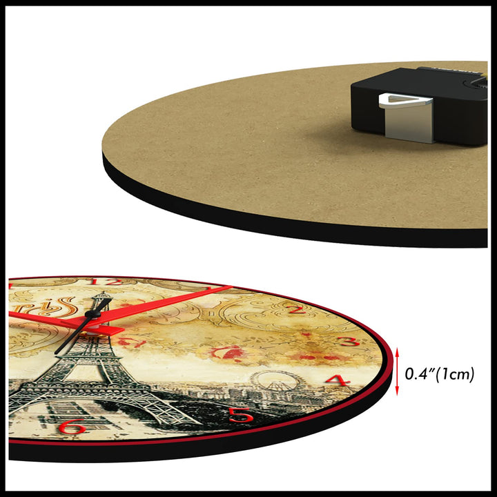 WALL CLOCK , PARIS EIFFEL, 10” ROUND, ASTRA COLLECTION, SILENT NON TICKING