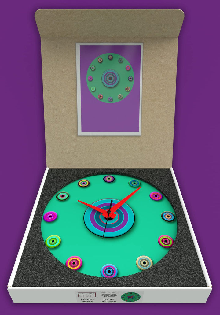 WALL CLOCK ,TARGETS, 10” ROUND, ASTRA COLLECTION, SILENT NON TICKING
