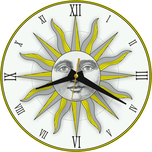 WALL CLOCK , THE SUN, 10” ROUND, ASTRA COLLECTION, SILENT NON TICKING