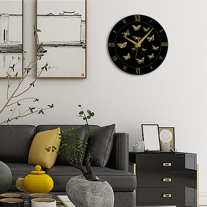 WALL CLOCK GOLD BUTTERFLIES, 10” ROUND, ASTRA COLLECTION, SILENT NON TICKING