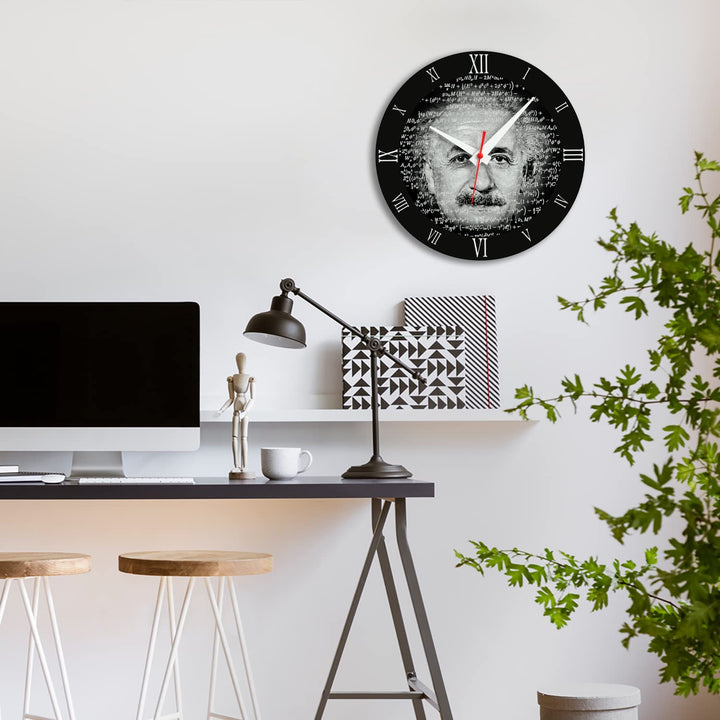 WALL CLOCK , EINSTEIN, 10” ROUND, ASTRA COLLECTION, SILENT NON TICKING