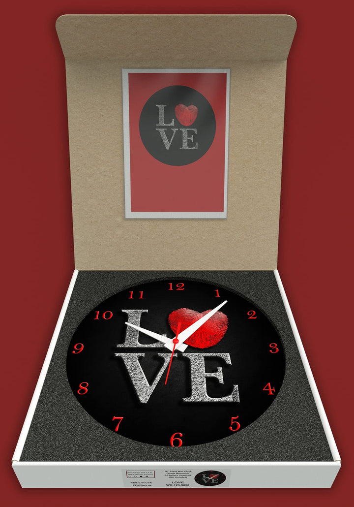 WALL CLOCK LOVE, 10” ROUND, ASTRA COLLECTION, SILENT NON TICKING