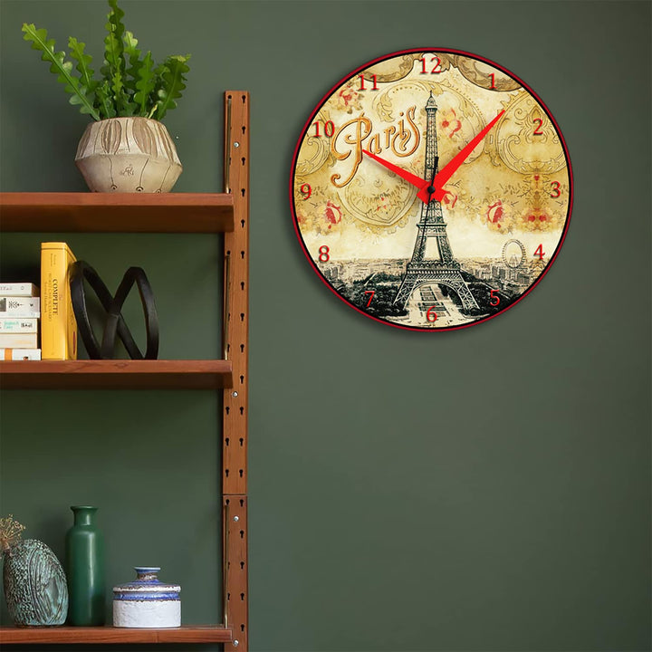 WALL CLOCK , PARIS EIFFEL, 10” ROUND, ASTRA COLLECTION, SILENT NON TICKING