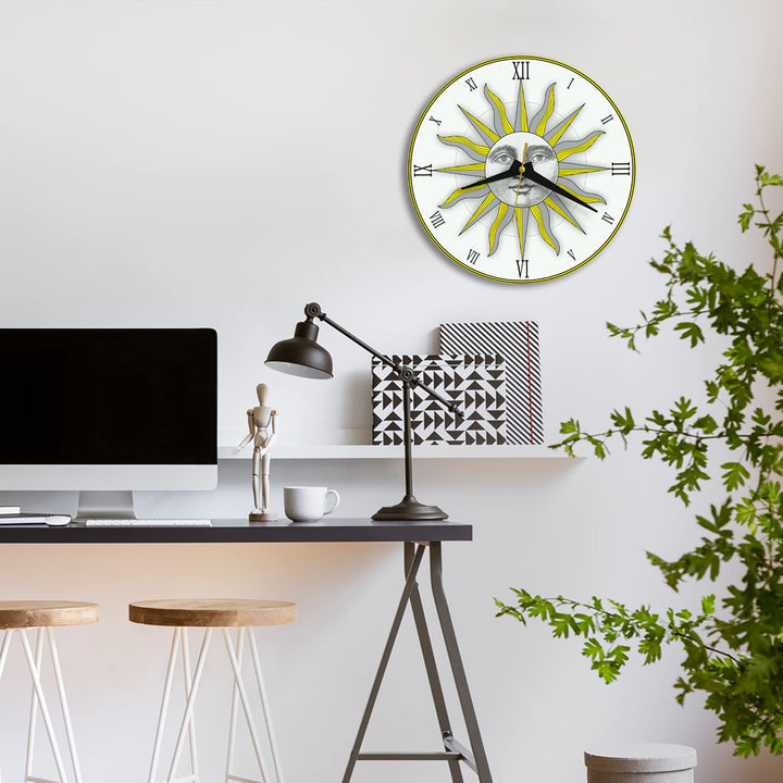 WALL CLOCK , THE SUN, 10” ROUND, ASTRA COLLECTION, SILENT NON TICKING