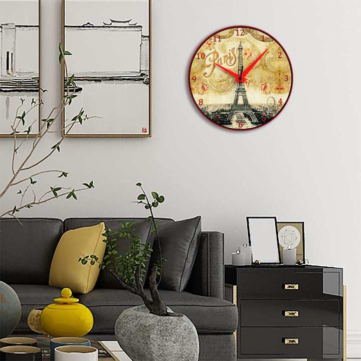 WALL CLOCK , PARIS EIFFEL, 10” ROUND, ASTRA COLLECTION, SILENT NON TICKING