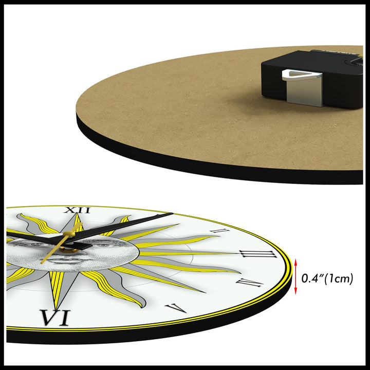WALL CLOCK , THE SUN, 10” ROUND, ASTRA COLLECTION, SILENT NON TICKING