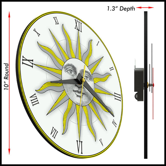 WALL CLOCK , THE SUN, 10” ROUND, ASTRA COLLECTION, SILENT NON TICKING