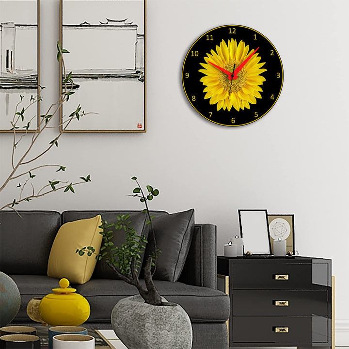 WALL CLOCK , SUNFLOWER, 10” ROUND, ASTRA COLLECTION, SILENT NON TICKING