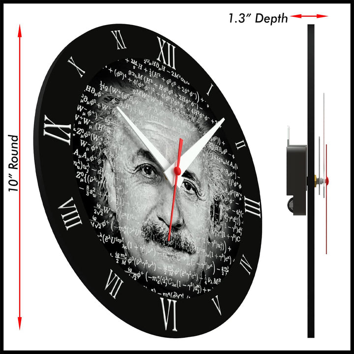 WALL CLOCK , EINSTEIN, 10” ROUND, ASTRA COLLECTION, SILENT NON TICKING