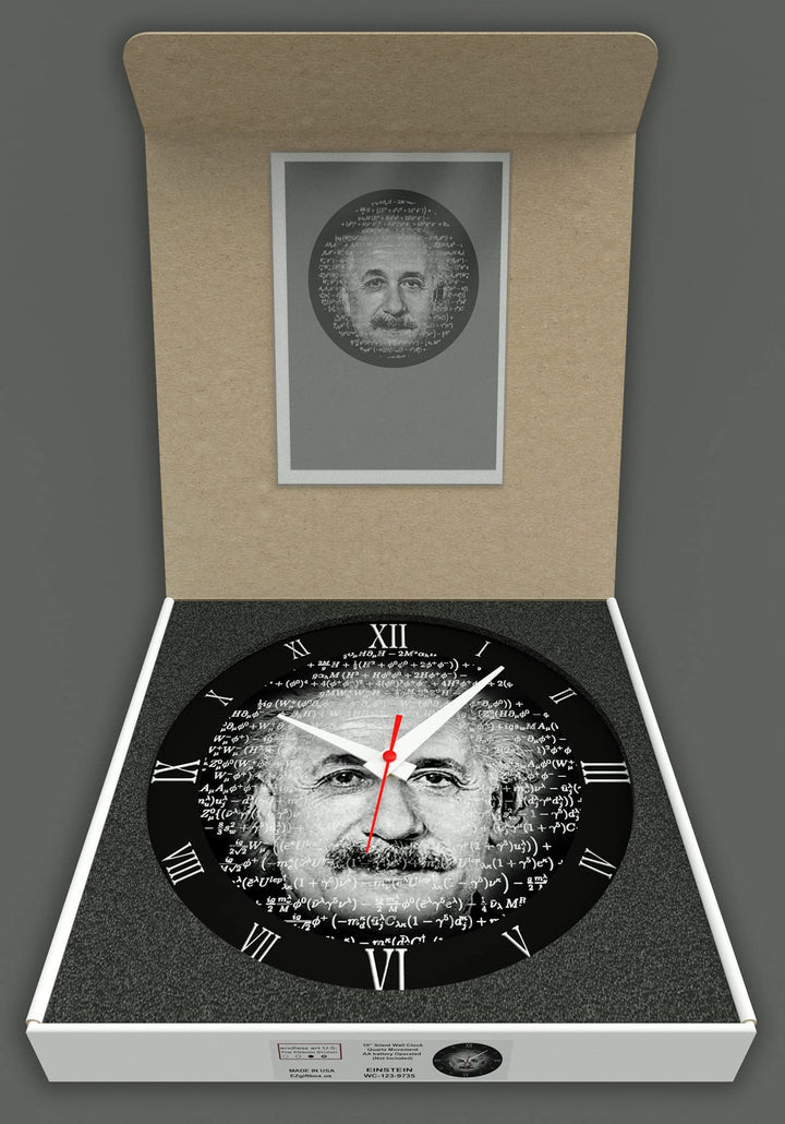 WALL CLOCK , EINSTEIN, 10” ROUND, ASTRA COLLECTION, SILENT NON TICKING