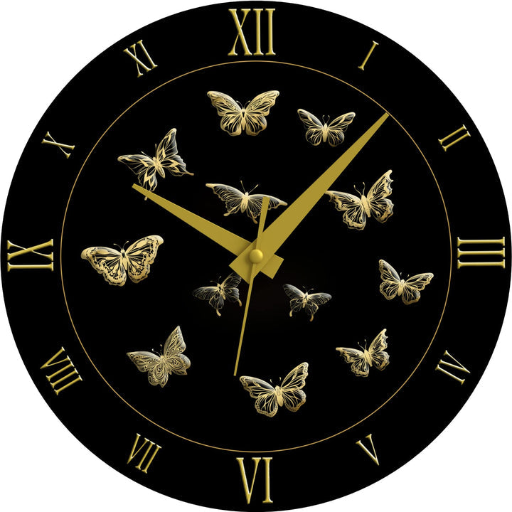 WALL CLOCK GOLD BUTTERFLIES, 10” ROUND, ASTRA COLLECTION, SILENT NON TICKING