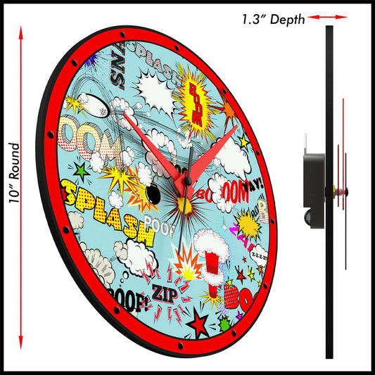 WALL CLOCK , COMICS, 10” ROUND, ASTRA COLLECTION, SILENT NON TICKING