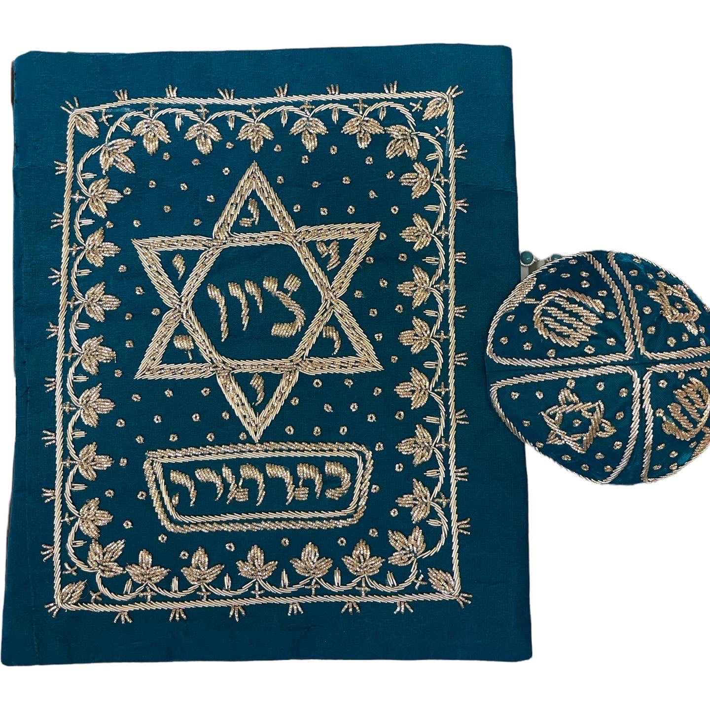 Original Persian groom matching kippah and Tallit bag set. BOTH sides of the Talit bag Handmade crafted on a Rich soft velvet