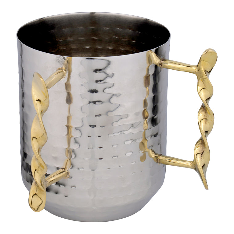 Steel Hammered Wash Cup with Round Decorative Handles