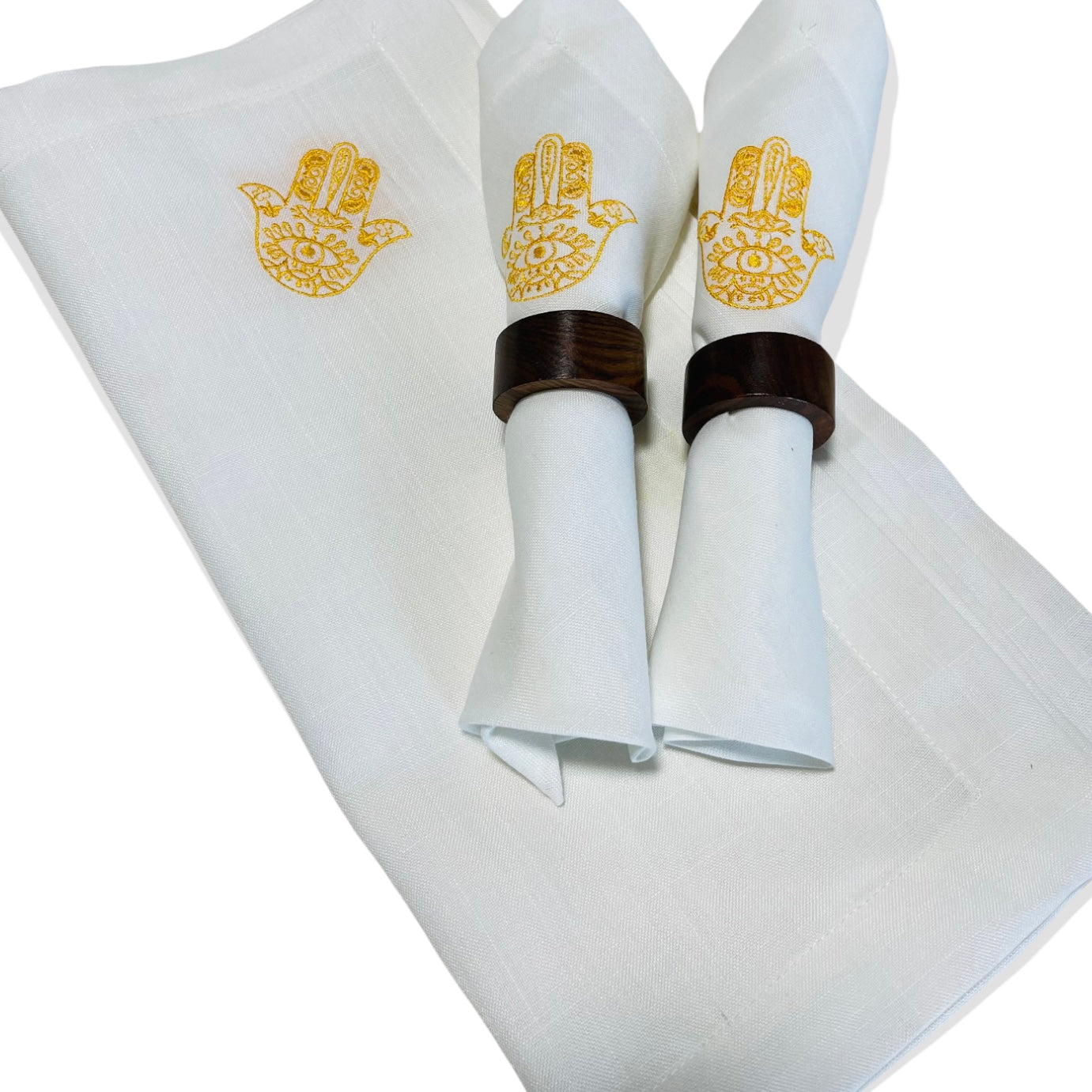 12 pack of White linen with gold hamsa napkins 18 x 18"