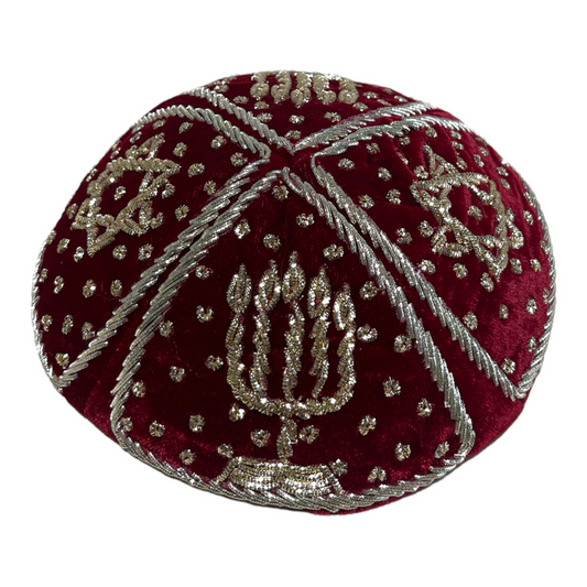 Original Handmade Persian groom kippah velvet with Menorah and Magen David crafted by hand satin velvet Persian wedding