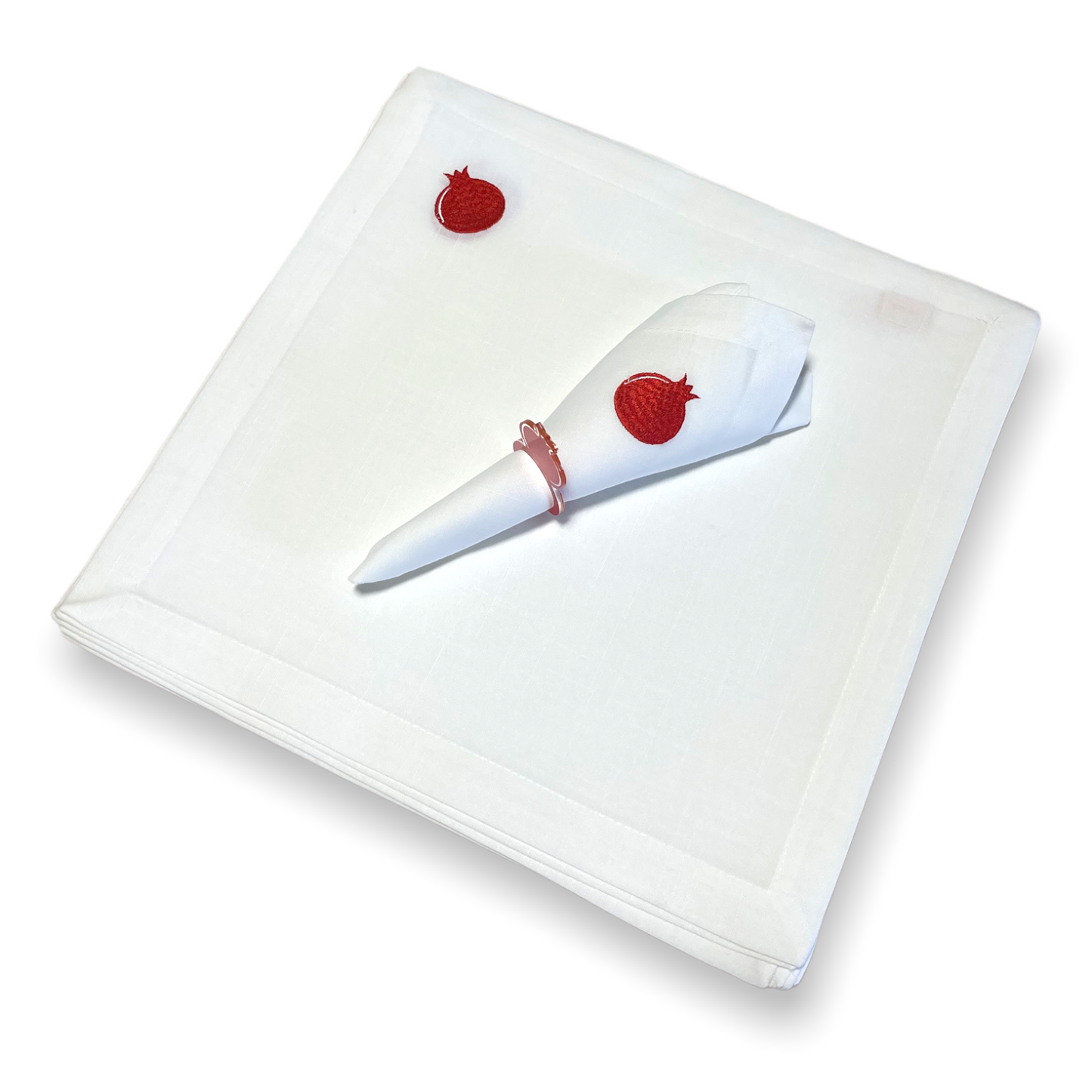 6 pack white linen red pomegranate 18 x 18" napkins
