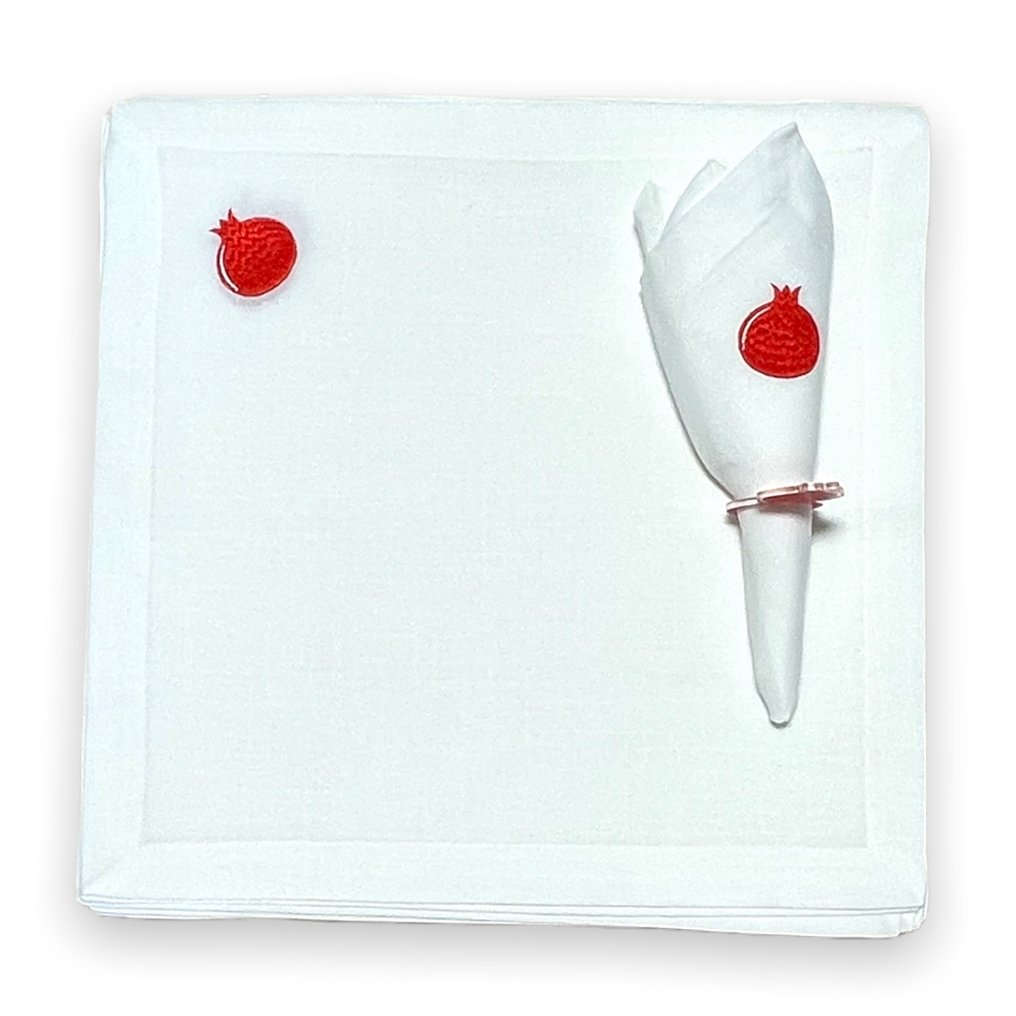 6 pack white linen red pomegranate 18 x 18" napkins