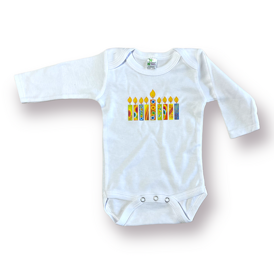 Baby Long Sleeve Hanukkah Colorful menorah Onesies Crew Neck – PolyCotton blend