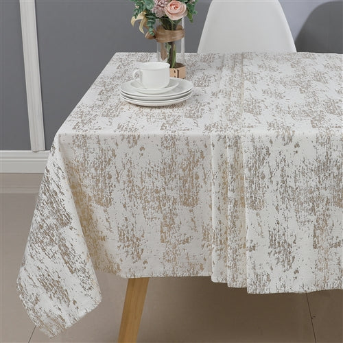 Velvet Tablecloth White Gold Mosaic Print EXTRA WIDE