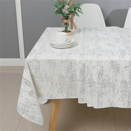 Velvet Tablecloth White Silver Mosaic Print EXTRA WIDE