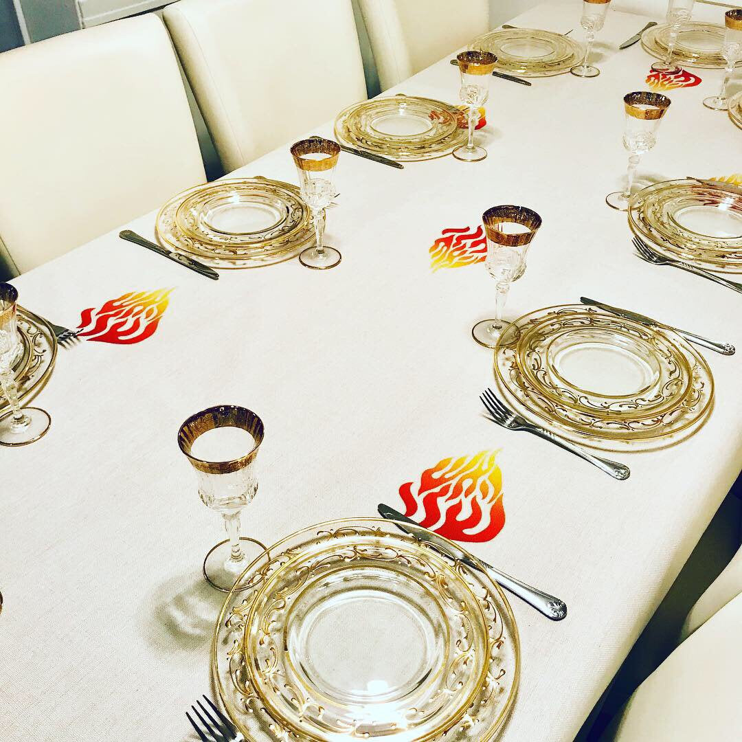 Ha esh sheli breslev tablecloth original design by Broderies de France. - Broderies De France USA