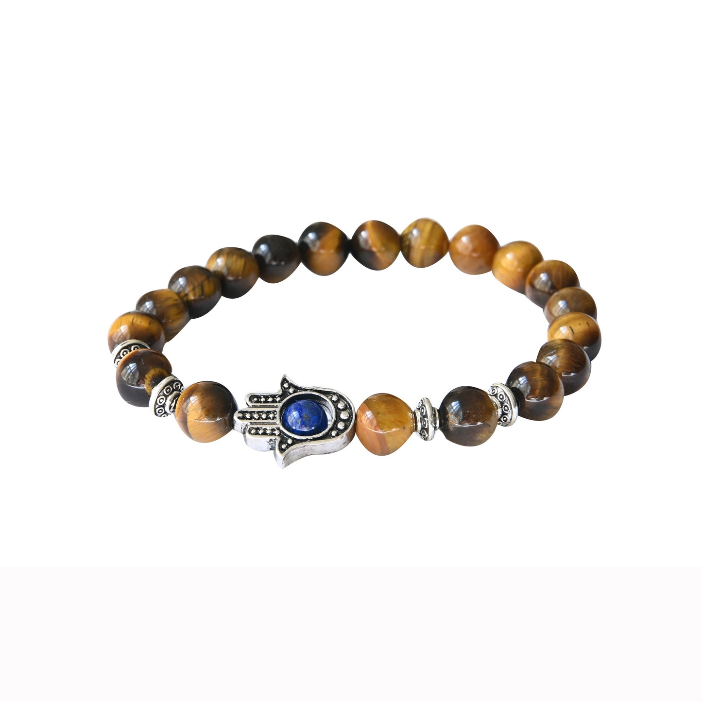 Hamsa Bracelet 6mm Natural Beads with Elastic Cord