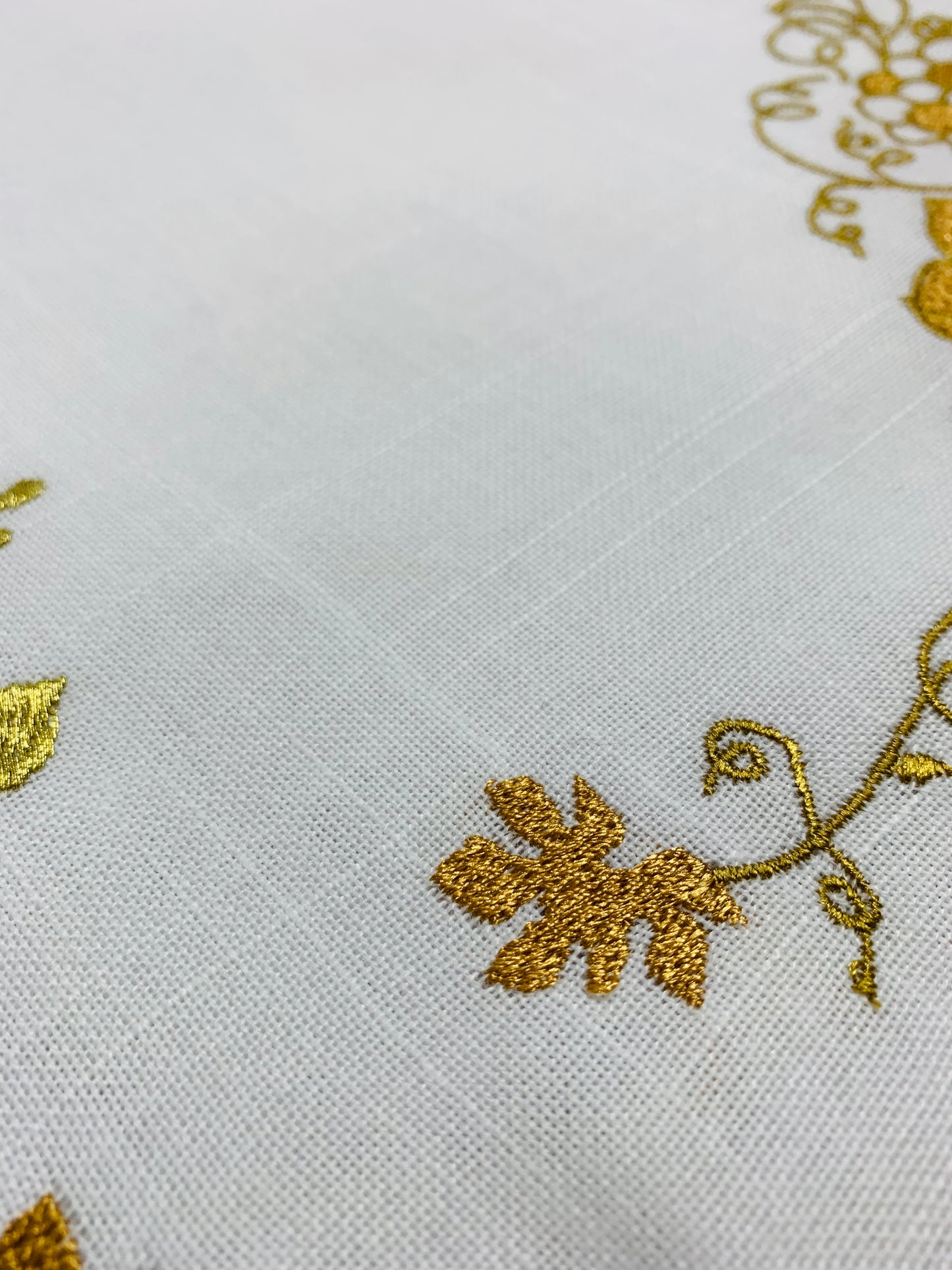 All Linen Embroidered Golden Floral Challah Cover