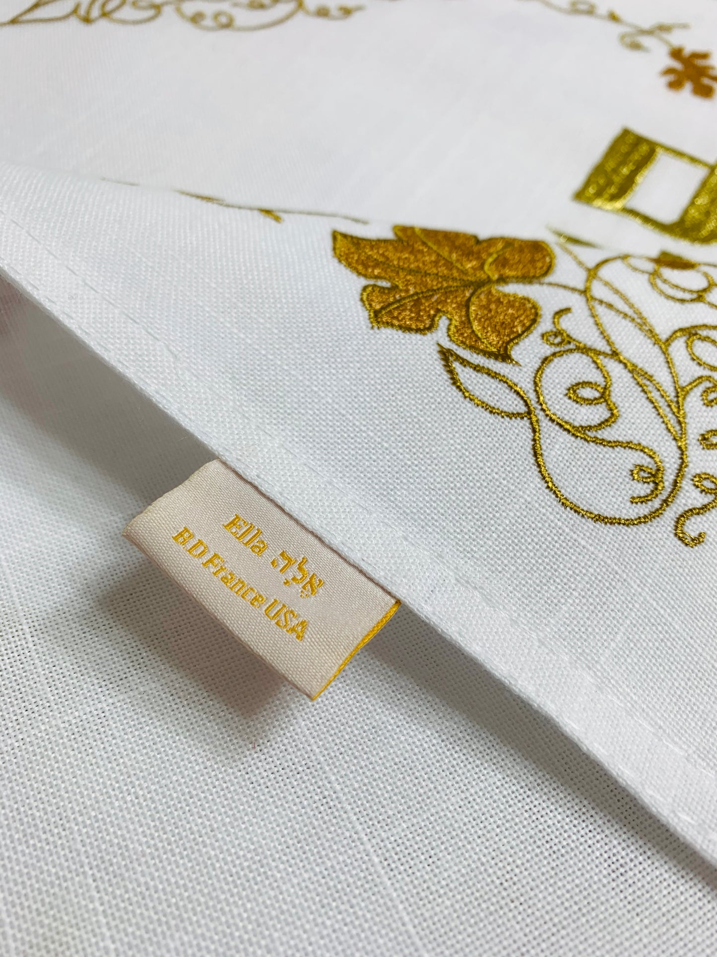 All Linen Embroidered Golden Floral Challah Cover