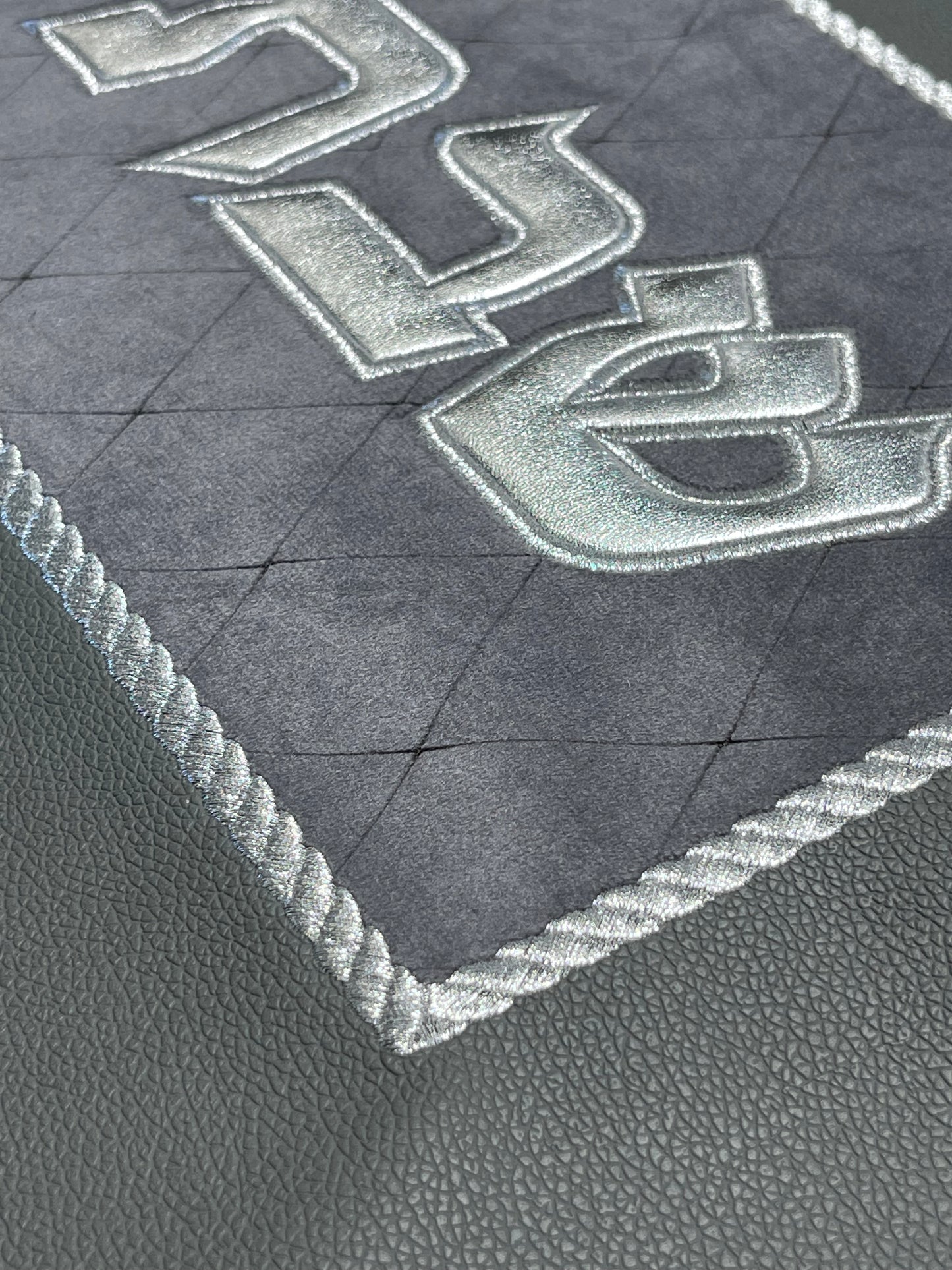Luxurious leather like Challah Cover - grey with beautiful silver embroidered frame for shabbat shabbat decor