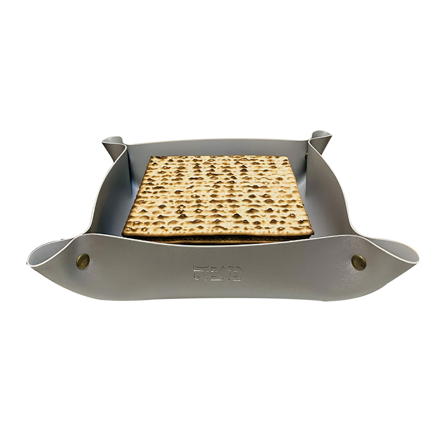 Faux leather folding matzah tray 9.5 x 9.5” Silver