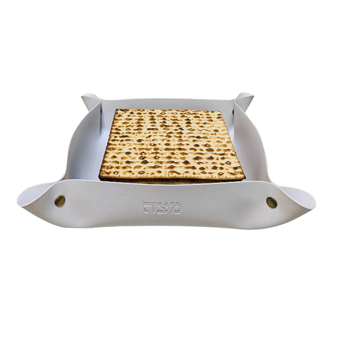 Faux leather folding matzah tray 9.5 x 9.5” White