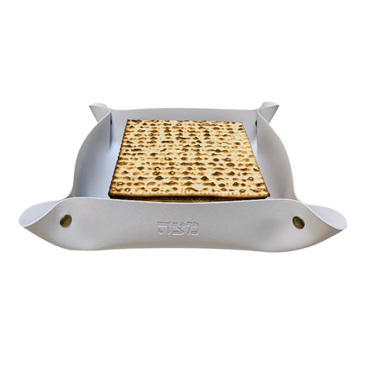 Faux leather folding matzah tray 9.5 x 9.5” White