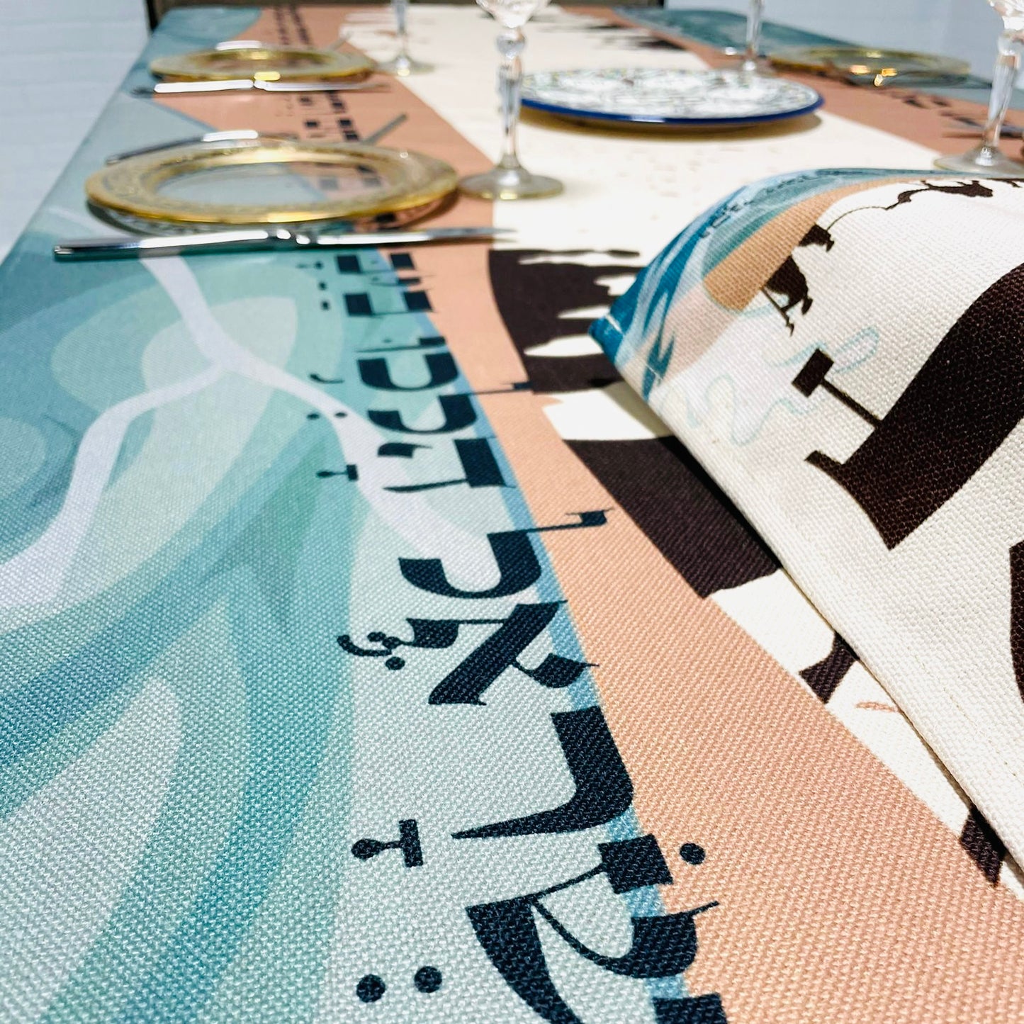 Split the Sea Passover (Pesach) Tablecloth get a FREE Matching Matzah Cover