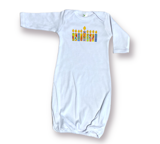0-3 months Hanukkah Baby gown menorah