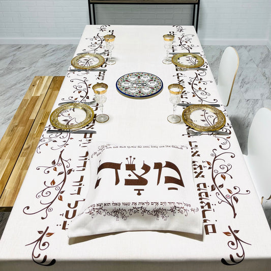 Classic Passover (פסח Pesach) Tablecloth get a FREE Matching Matzah Cover