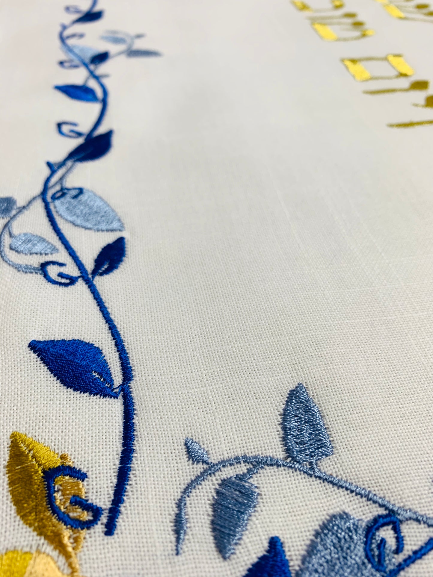 All Linen Embroidered Blue Bird Challah Cover