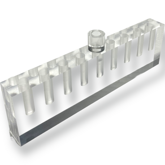 Fancy crystal clear lucite oil menorah 13.5 x 4 x 1.5” block