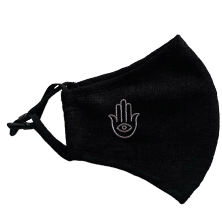 Embroidered Hamsa Face Mask High Quality Airy Linen Double Layer. Adjustable Nose Wire and Ears Band