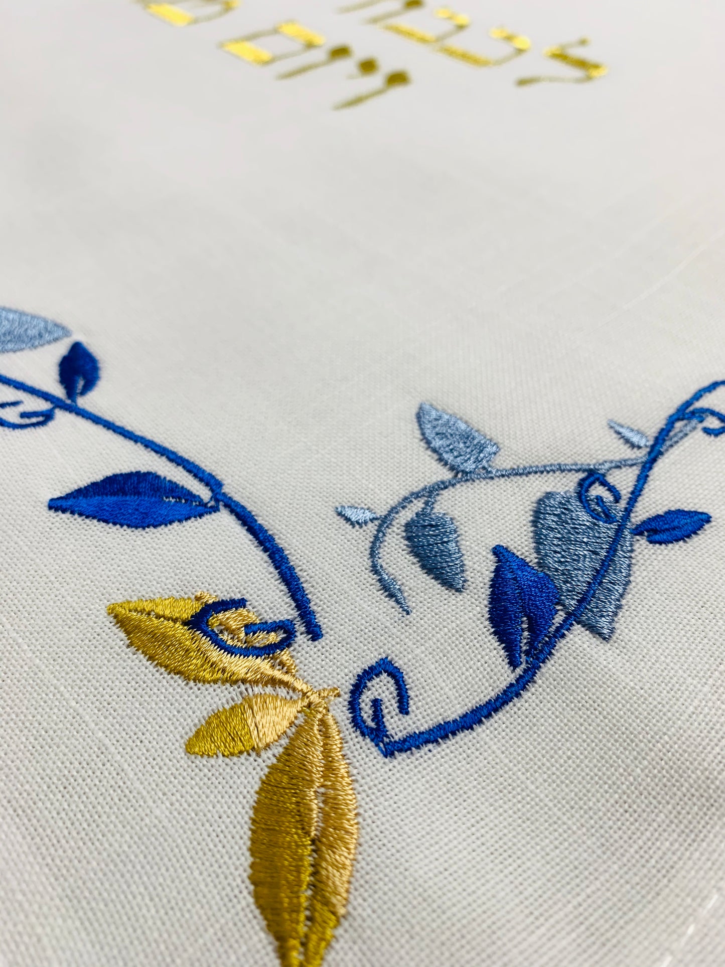 All Linen Embroidered Blue Bird Challah Cover