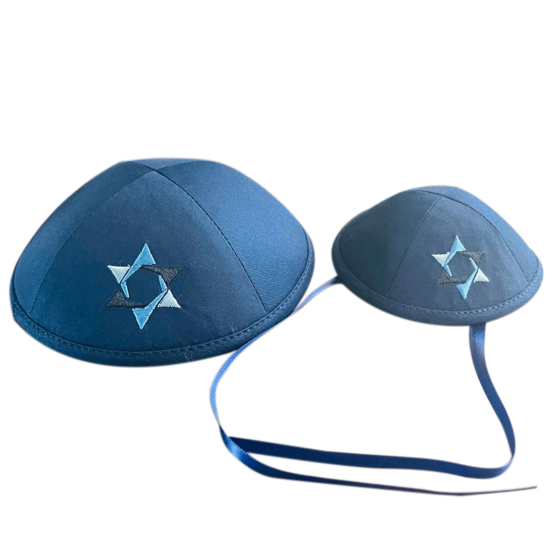 Father and baby boy matching Magen David cotton kippah for Brit Milah