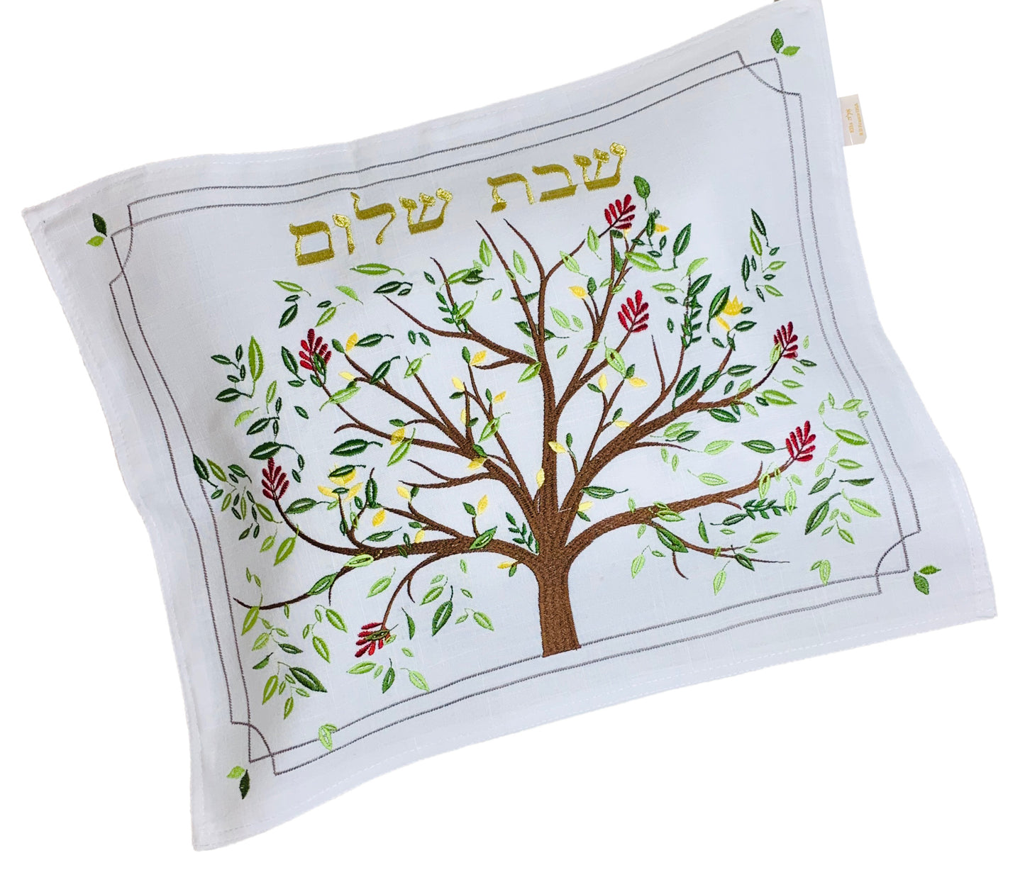 All Linen Embroidered Tree of Life עץ החיים Challah Cover