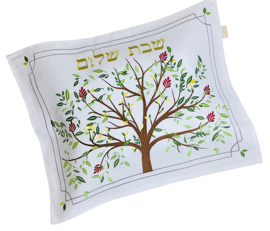 All Linen Embroidered Tree of Life עץ החיים Challah Cover